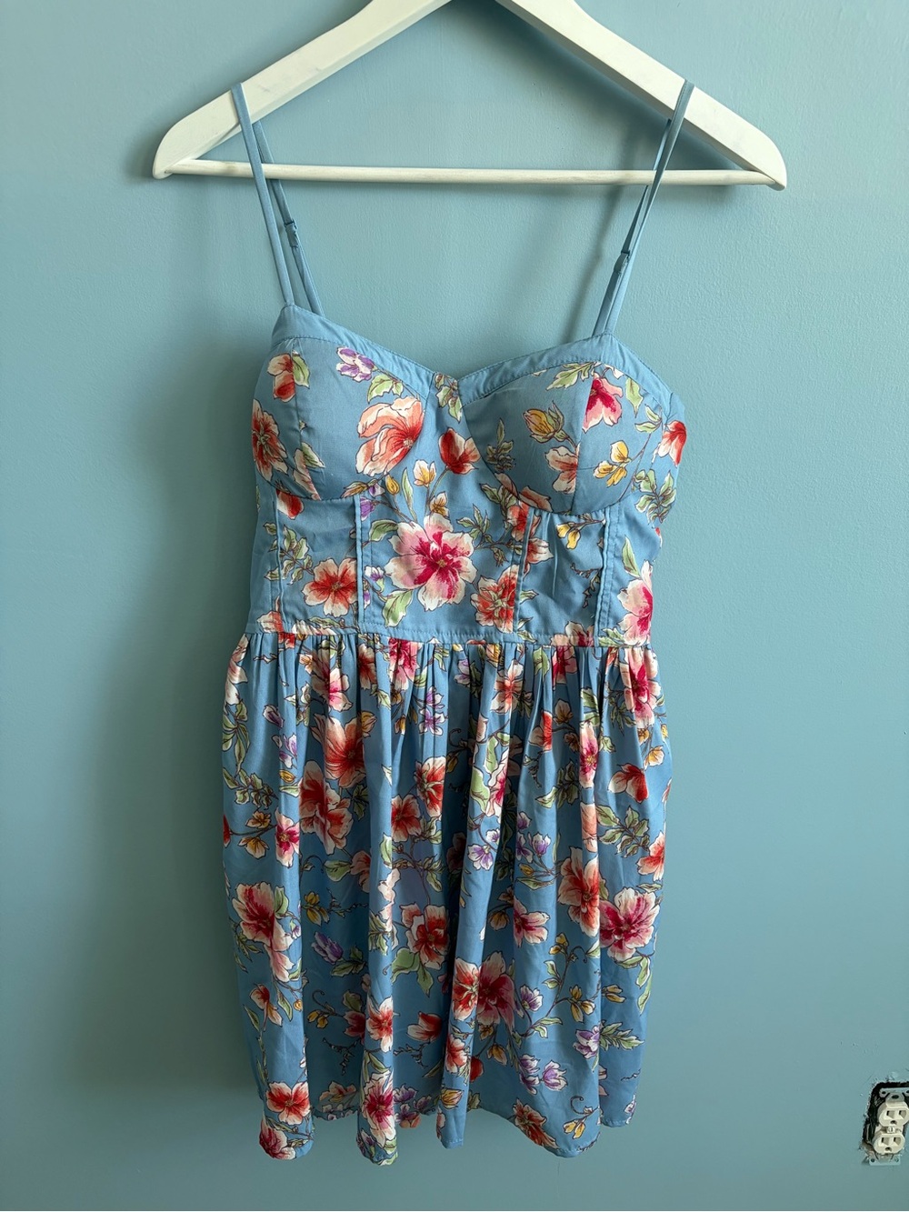 Floral Sweetheart Mini Dress in Sky Blue